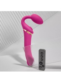 Ярко-розовый безремневой страпон Multi Orgasm Bendable Strap-On size L с клиторальной стимуляцией - Strap-on-me - купить с доставкой в Орске
