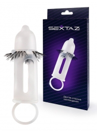 Эластичная насадка на пенис с подхватом мошонки и стимулирующими «ресничками» - Sextaz - в Орске купить с доставкой