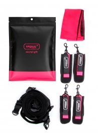 Черно-розовый эротический набор: фиксатор, оковы, наручники, повязка - Erokay - купить с доставкой в Орске