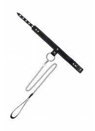 Черный узкий однослойный ошейник с серебристым поводком-цепочкой - Pecado - купить с доставкой в Орске