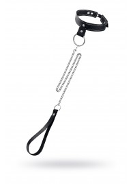 Черный узкий однослойный ошейник с серебристым поводком-цепочкой - Pecado - купить с доставкой в Орске