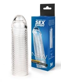Прозрачная закрытая насадка на пенис с ребрышками - 16 см. - Sex Expert - в Орске купить с доставкой