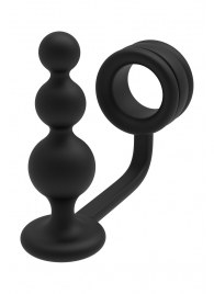 Черное эрекционное кольцо с анальной елочкой Cockring With Beaded Anal Plug - Dream Toys - в Орске купить с доставкой
