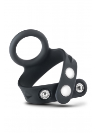 Черное эрекционное кольцо с подхватом мошонки на кнопках VS6 - Blush Novelties - в Орске купить с доставкой