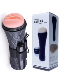 Телесный мастурбатор-вагина в черной колбе с вибрацией - Boys of Toys - в Орске купить с доставкой