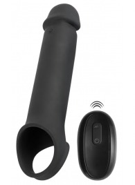 Черная вибронасадка для пениса с хомутом для мошонки и пультом ДУ Remote Controlled Penis Extension - Orion - в Орске купить с доставкой