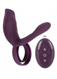 Фиолетовая насадка на член с клиторальным отростком и пультом ДУ RC Couple’s Vibrator 2 - Orion - в Орске купить с доставкой