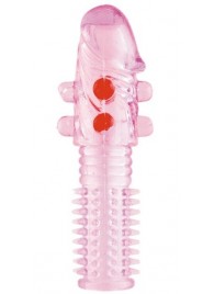 Гелевая розовая насадка с шариками и шипами - 14 см. - ToyFa - в Орске купить с доставкой