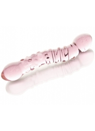 Двусторонний розовый фаллос  с рёбрами и точками - 19,5 см. - Sexus купить с доставкой в интернет-магазине Orgasmix в Орске Двусторонний розовый фаллос  с рёбрами и точками - 19,5 см. - Sexus