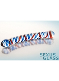 Двусторонний стеклянный фаллос с разноцветными спиралями - Sexus купить с доставкой в интернет-магазине Orgasmix в Орске Двусторонний стеклянный фаллос с разноцветными спиралями - Sexus