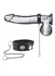 Утяжка на пенис с поводком Snap Cock Ring With 12  Leash - BlueLine - купить с доставкой в Орске