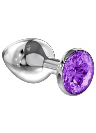 Малая серебристая анальная пробка Diamond Purple Sparkle Small с фиолетовым кристаллом - 7 см. - Lola Games - купить с доставкой в Орске