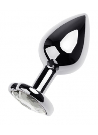 Серебристая анальная пробка с прозрачным кристаллом-сердцем - 8 см. - ToyFa - купить с доставкой в Орске