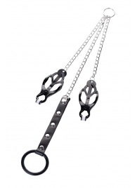 Черно-серебристые зажимы для сосков с кольцом для пениса TOYFA Metal - ToyFa - купить с доставкой в Орске