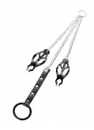 Черно-серебристые зажимы для сосков с кольцом для пениса TOYFA Metal - ToyFa - купить с доставкой в Орске