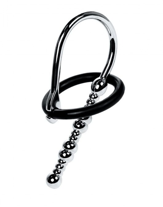 Серебристый уретральный плаг-бусины TOYFA Metal с мягким фиксириющим кольцом - ToyFa - купить с доставкой в Орске