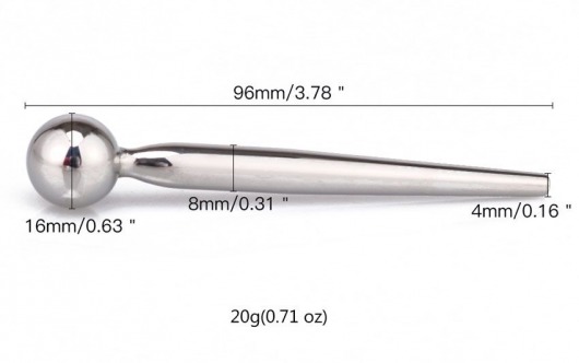 Гладкий металлический уретральный плаг с шариком - 9,6 см. - Notabu - купить с доставкой в Орске