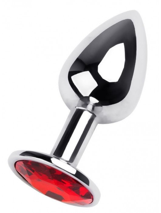 Маленькая коническая серебристая анальная пробка с красным кристаллом - 7 см. - ToyFa - купить с доставкой в Орске