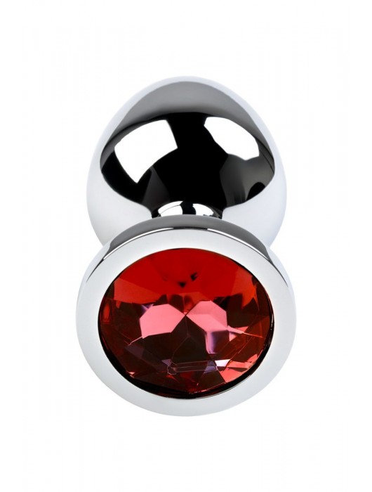Серебристая коническая анальная пробка с красным кристаллом - 8 см. - ToyFa - купить с доставкой в Орске