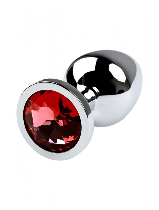 Серебристая коническая анальная пробка с красным кристаллом - 8 см. - ToyFa - купить с доставкой в Орске