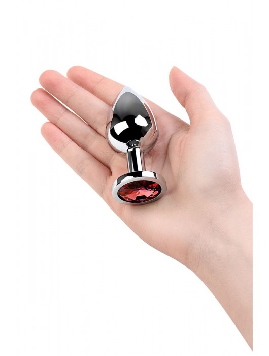 Серебристая коническая анальная пробка с красным кристаллом - 8 см. - ToyFa - купить с доставкой в Орске
