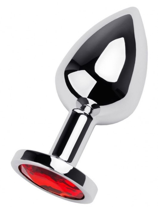 Серебристая коническая анальная пробка с красным кристаллом - 8 см. - ToyFa - купить с доставкой в Орске