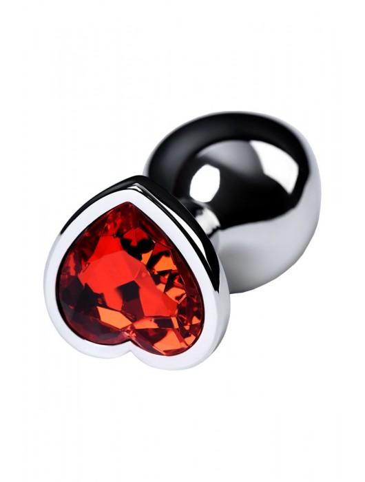 Серебристая коническая анальная пробка с красным кристаллом-сердечком - 7 см. - ToyFa - купить с доставкой в Орске