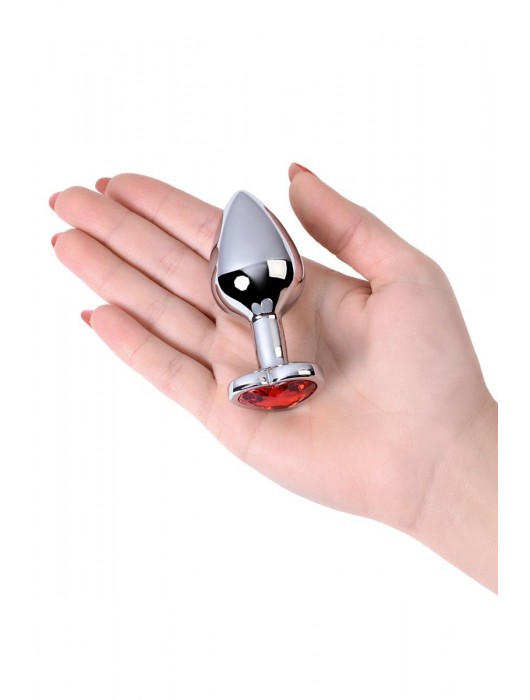 Серебристая коническая анальная пробка с красным кристаллом-сердечком - 7 см. - ToyFa - купить с доставкой в Орске