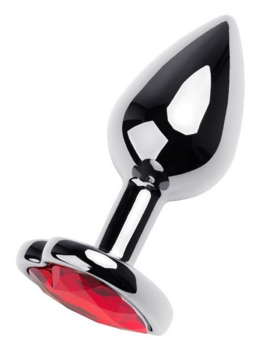 Серебристая коническая анальная пробка с красным кристаллом-сердечком - 7 см. - ToyFa - купить с доставкой в Орске