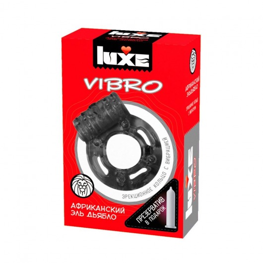 Чёрное эрекционное виброкольцо Luxe VIBRO  Африканский Эль Дьябло  + презерватив - Luxe - в Орске купить с доставкой