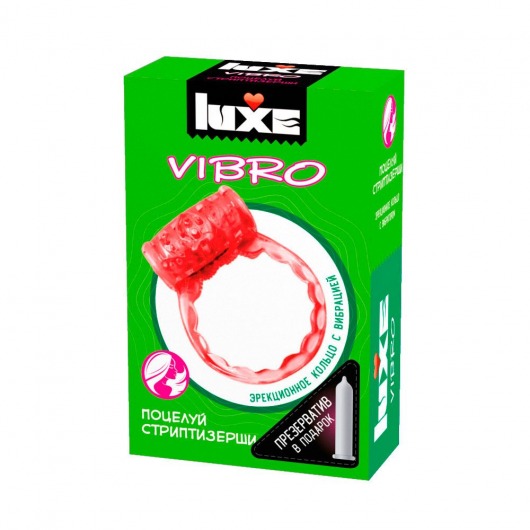 Розовое эрекционное виброкольцо Luxe VIBRO  Поцелуй стриптизёрши  + презерватив - Luxe - в Орске купить с доставкой