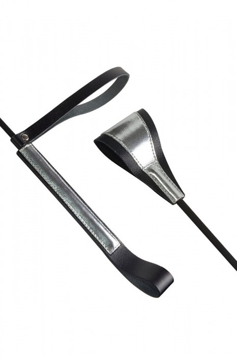 Чёрно-серебристый стек с хлопушкой из кожи - 62 см. - Sitabella - купить с доставкой в Орске