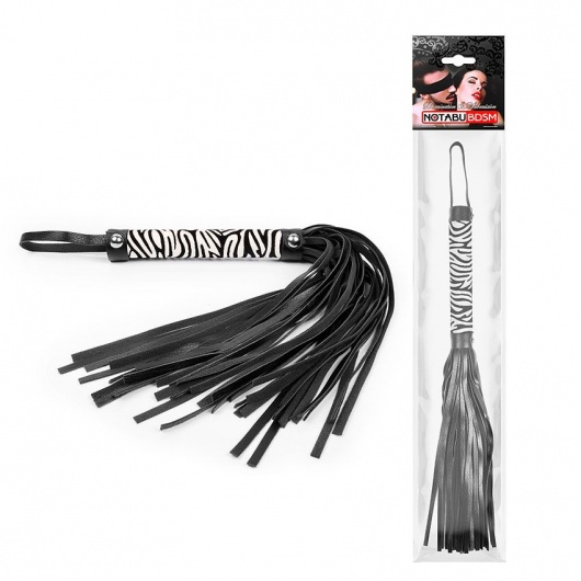 Черная многохвостовая плеть с круглой ручкой-зеброй - 39 см. - Notabu - купить с доставкой в Орске