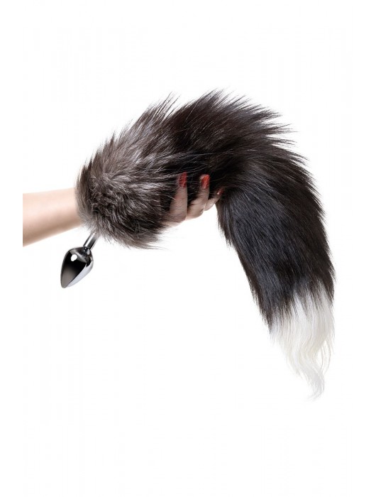 Серебристая металлическая анальная втулка с хвостом чернобурой лисы - размер S - ToyFa - купить с доставкой в Орске