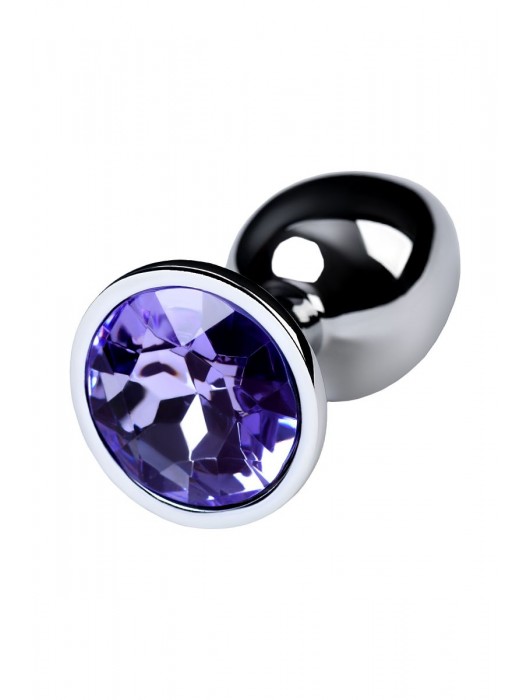 Серебристая конусовидная анальная пробка с фиолетовым кристаллом - 7 см. - ToyFa - купить с доставкой в Орске