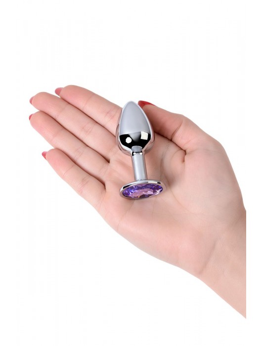 Серебристая конусовидная анальная пробка с фиолетовым кристаллом - 7 см. - ToyFa - купить с доставкой в Орске