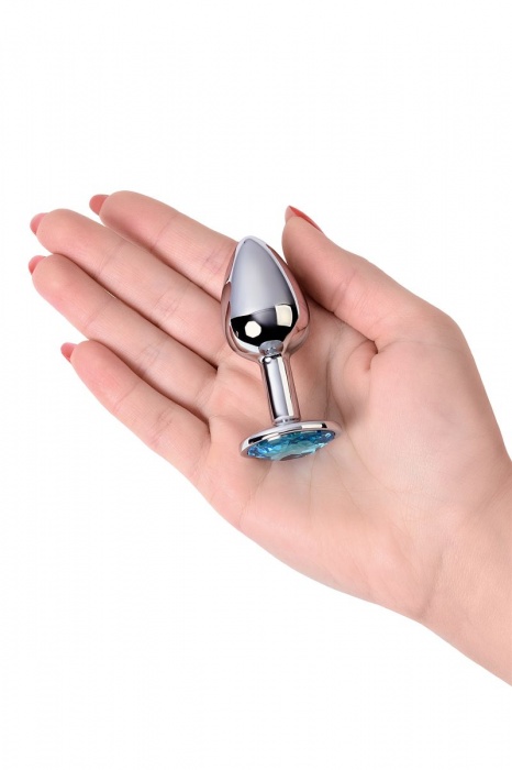Серебристая конусовидная анальная пробка с голубым кристаллом - 7 см. - ToyFa - купить с доставкой в Орске