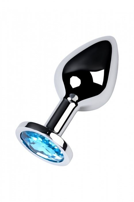 Серебристая конусовидная анальная пробка с голубым кристаллом - 8 см. - ToyFa - купить с доставкой в Орске