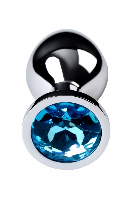 Серебристая конусовидная анальная пробка с голубым кристаллом - 8 см. - ToyFa - купить с доставкой в Орске