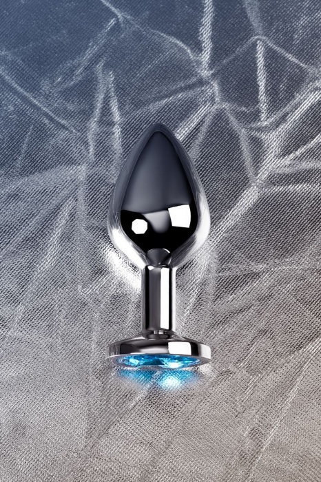 Серебристая конусовидная анальная пробка с голубым кристаллом - 8 см. - ToyFa - купить с доставкой в Орске