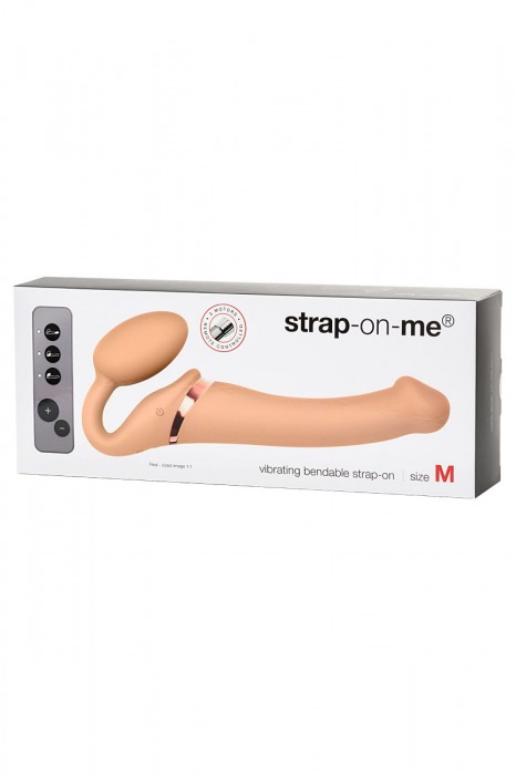 Телесный безремневой вибрострапон Silicone Bendable Strap-On M - Strap-on-me - купить с доставкой в Орске