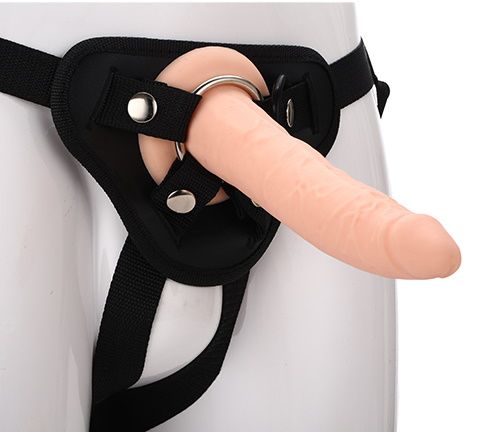 Телесный страпон на черных трусиках STRAP ON REAL DILDO - 20 см. - Dream Toys - купить с доставкой в Орске