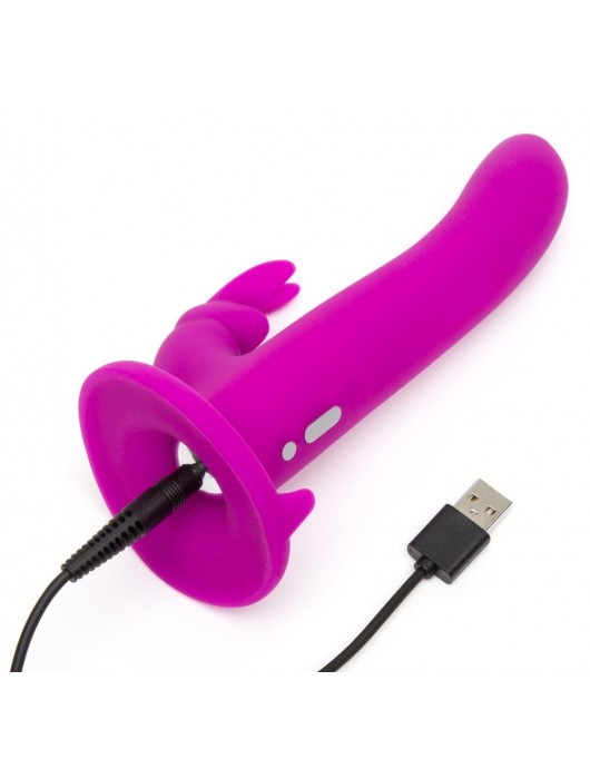 Лиловый страпон Rechargeable Vibrating Strap-On Harness Set - 17,6 см. - Happy Rabbit - купить с доставкой в Орске