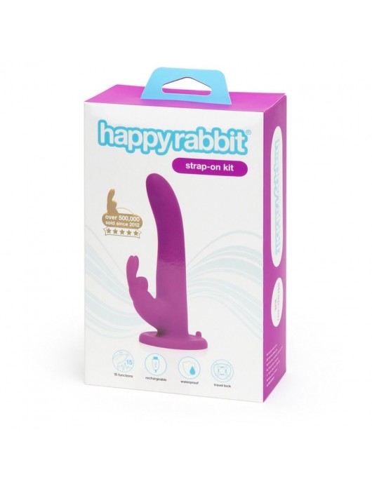Лиловый страпон Rechargeable Vibrating Strap-On Harness Set - 17,6 см. - Happy Rabbit - купить с доставкой в Орске