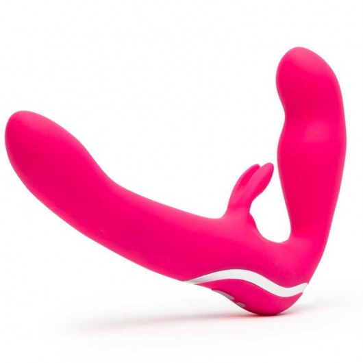 Ярко-розовый безремневой страпон Rechargeable Vibrating Strapless Strap-On - Happy Rabbit - купить с доставкой в Орске