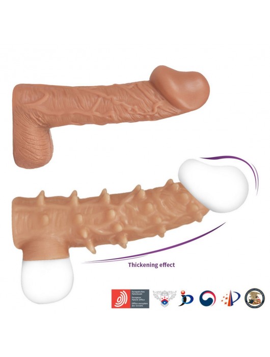 Телесная насадка с шипами и открытой головкой Nude Sleeve L - 14 см. - KOKOS - в Орске купить с доставкой