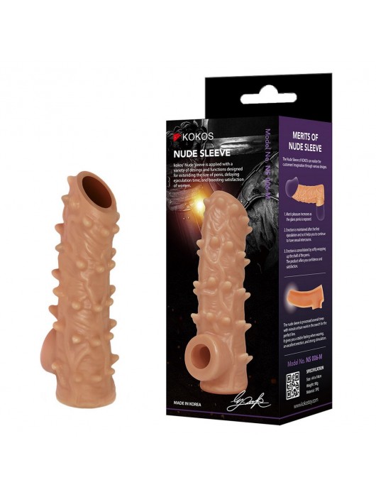Телесная насадка с шипами и открытой головкой Nude Sleeve L - 14 см. - KOKOS - в Орске купить с доставкой