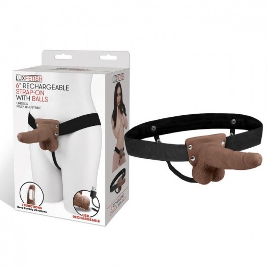 Коричневый перезаряжаемый вибрострапон - 18 см. - Lux Fetish - купить с доставкой в Орске