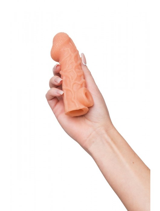 Телесная закрытая насадка с венками Cock Sleeve Size S - 13,8 см. - KOKOS - в Орске купить с доставкой