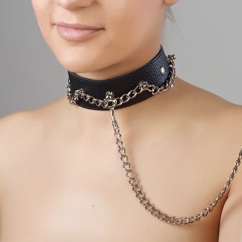 Чёрный ошейник из натуральной кожи - Sitabella - купить с доставкой в Орске